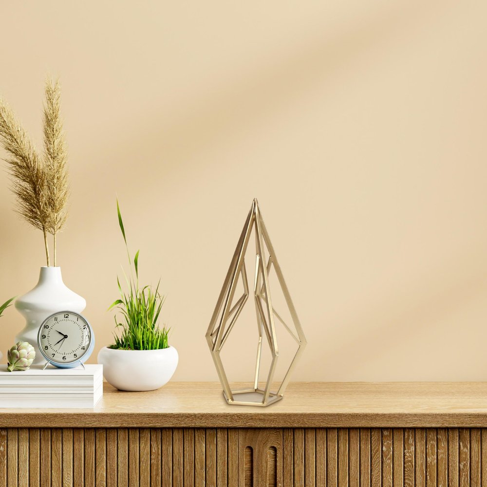 14" Gold Metal Open Geometric Tabletop Sculpture HomeRoots