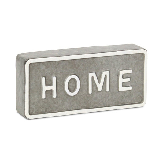 4" Gray And White Metal Home Hand Painted Tabletop Sign HomeRoots