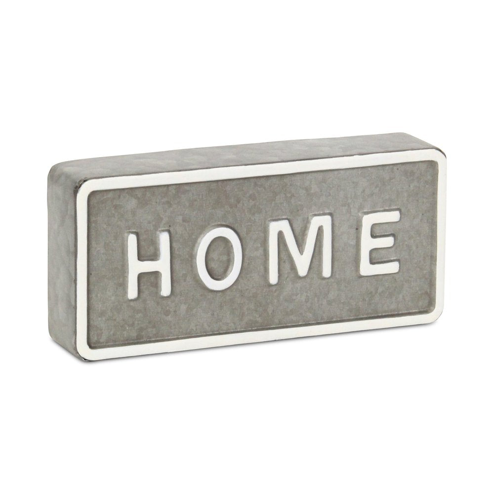 4" Gray And White Metal Home Hand Painted Tabletop Sign HomeRoots