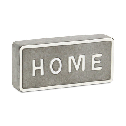 4" Gray And White Metal Home Hand Painted Tabletop Sign HomeRoots
