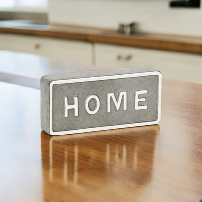 4" Gray And White Metal Home Hand Painted Tabletop Sign HomeRoots