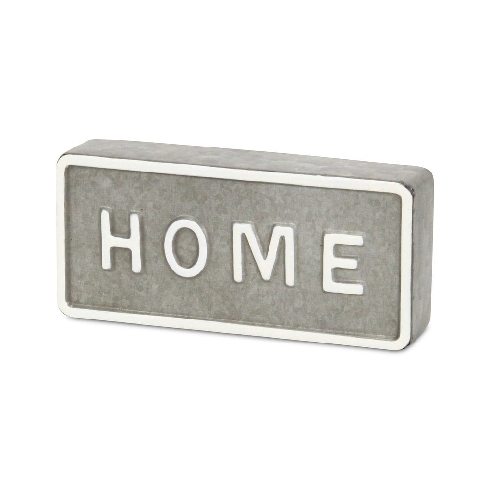 4" Gray And White Metal Home Hand Painted Tabletop Sign HomeRoots