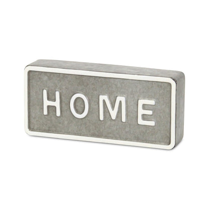 4" Gray And White Metal Home Hand Painted Tabletop Sign HomeRoots
