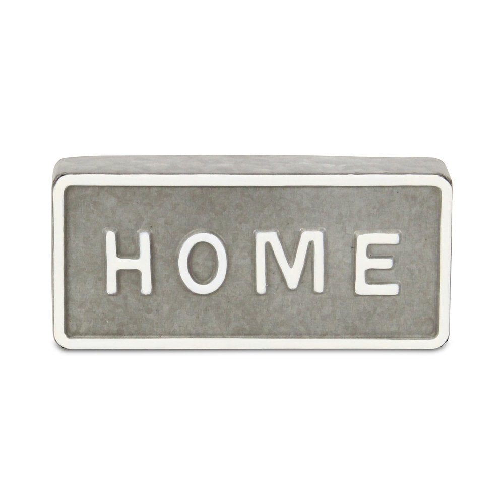 4" Gray And White Metal Home Hand Painted Tabletop Sign HomeRoots