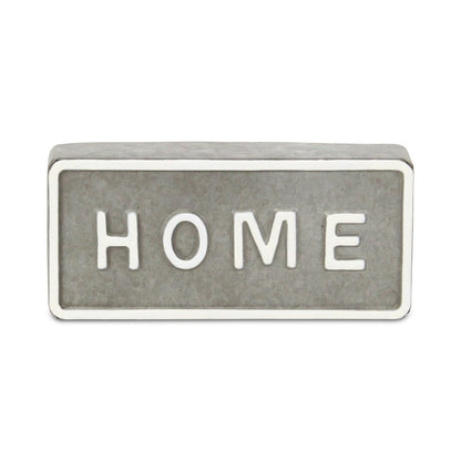 4" Gray And White Metal Home Hand Painted Tabletop Sign HomeRoots