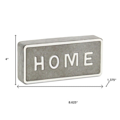 4" Gray And White Metal Home Hand Painted Tabletop Sign HomeRoots