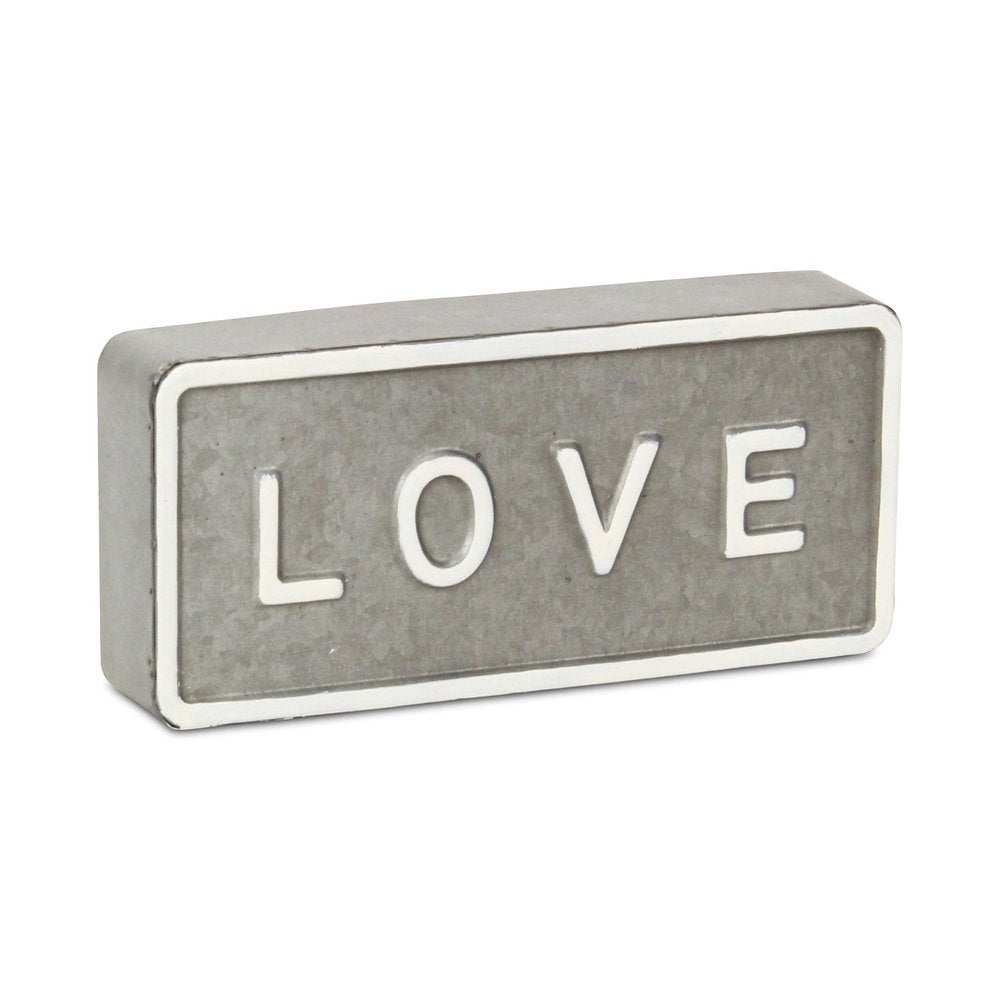 4" Gray And White Galvanized Metal Love Hand Painted Tabletop Sign HomeRoots