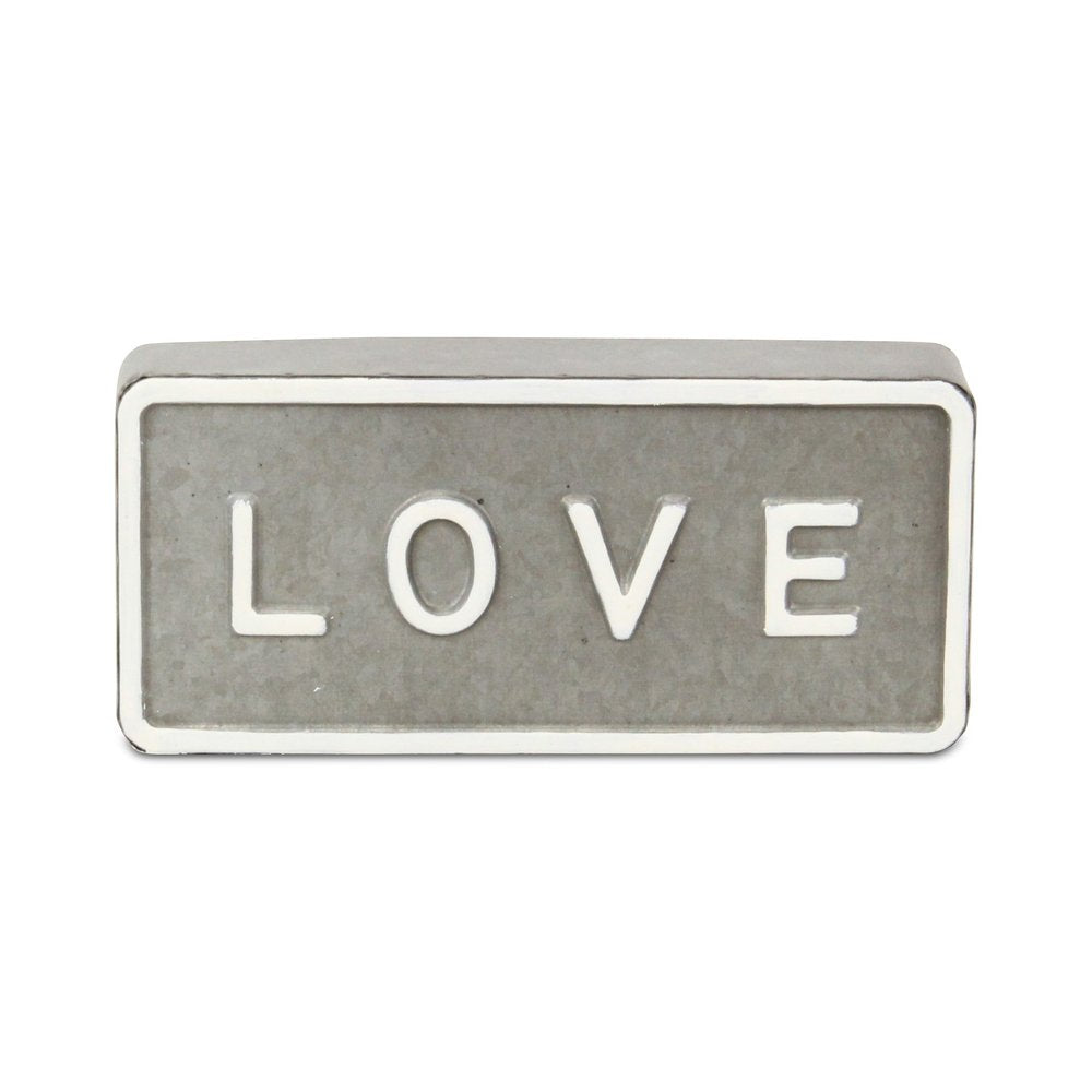 4" Gray And White Galvanized Metal Love Hand Painted Tabletop Sign HomeRoots
