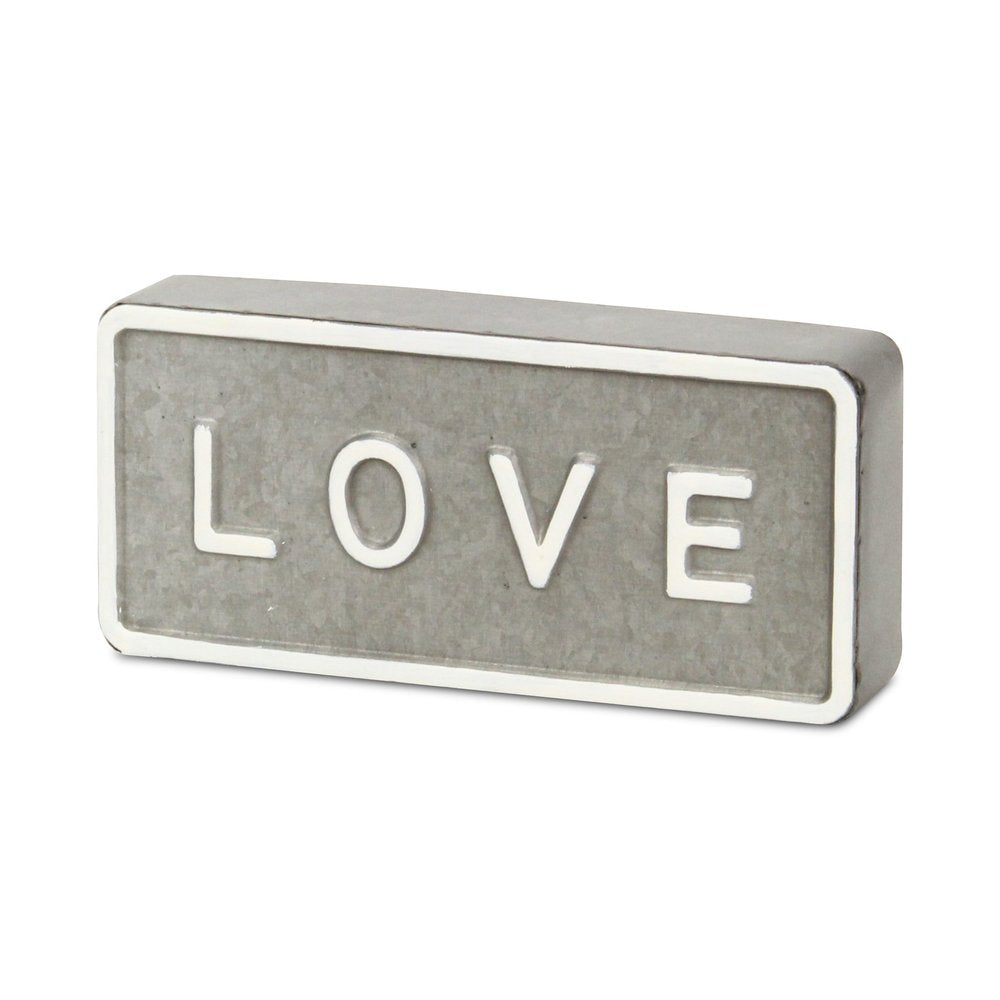 4" Gray And White Galvanized Metal Love Hand Painted Tabletop Sign HomeRoots