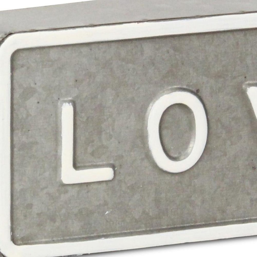 4" Gray And White Galvanized Metal Love Hand Painted Tabletop Sign HomeRoots