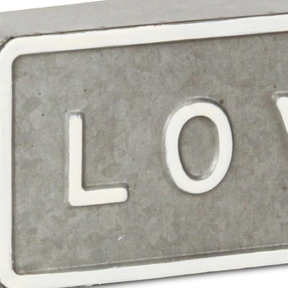 4" Gray And White Galvanized Metal Love Hand Painted Tabletop Sign HomeRoots