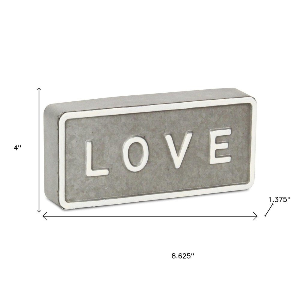 4" Gray And White Galvanized Metal Love Hand Painted Tabletop Sign HomeRoots