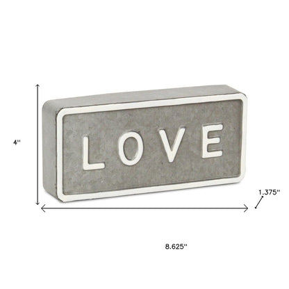 4" Gray And White Galvanized Metal Love Hand Painted Tabletop Sign HomeRoots