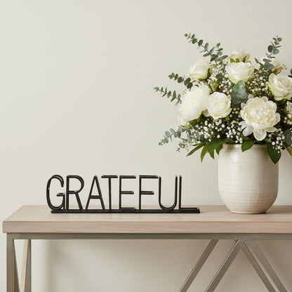 17" Black Metal Grateful Tabletop Sign HomeRoots