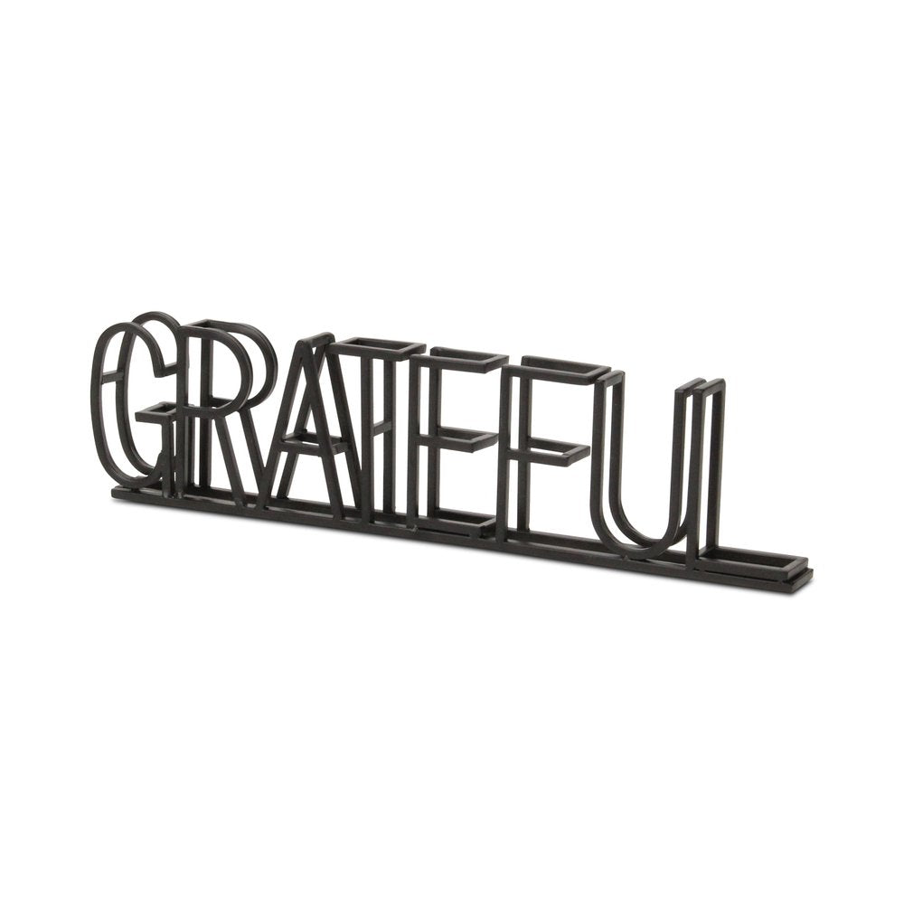 17" Black Metal Grateful Tabletop Sign HomeRoots