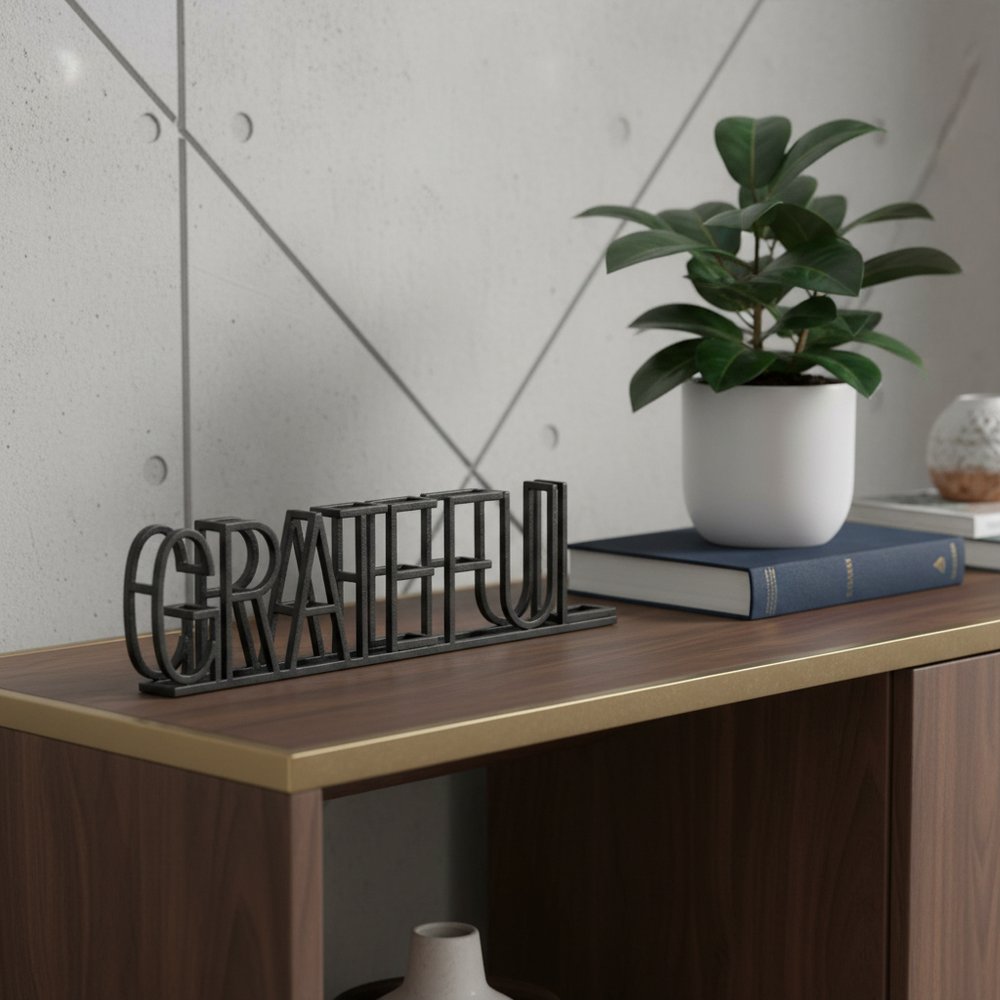 17" Black Metal Grateful Tabletop Sign HomeRoots