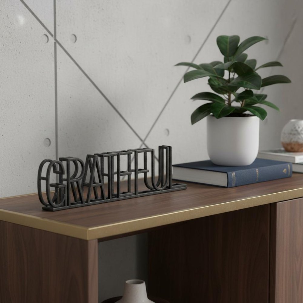 17" Black Metal Grateful Tabletop Sign HomeRoots