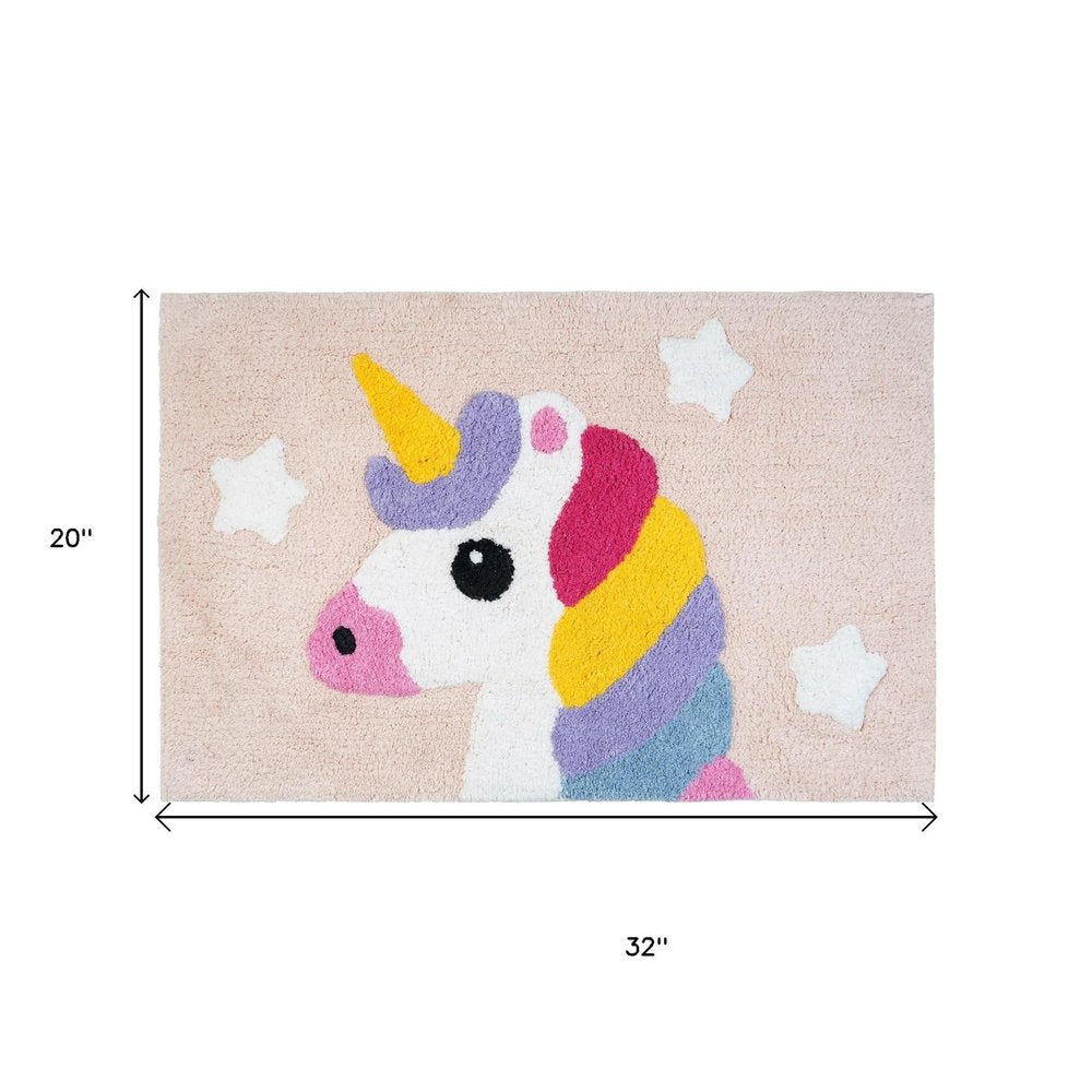 32" Pink And Yellow Cotton Unicorns Youthful Bath Rug — view 5