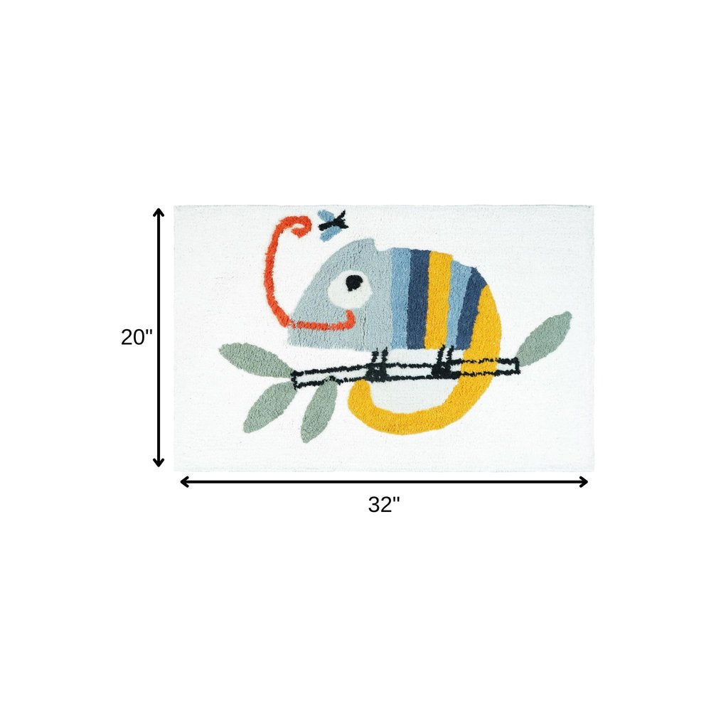 32" White And Yellow Cotton Chameleon Youthful Bath Rug HomeRoots