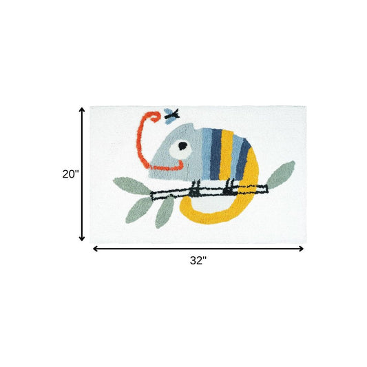32" White And Yellow Cotton Chameleon Youthful Bath Rug HomeRoots