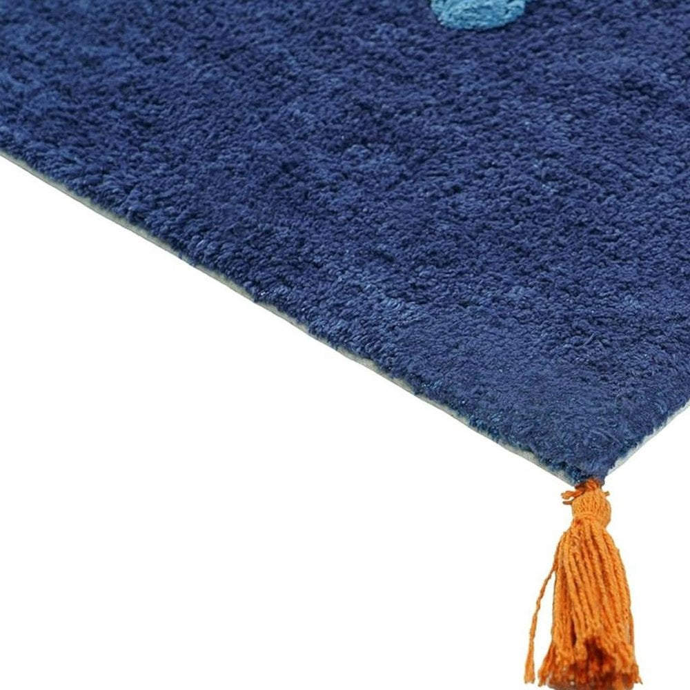 32" Blue Orange And White Cotton Dog Youthful Bath Rug HomeRoots