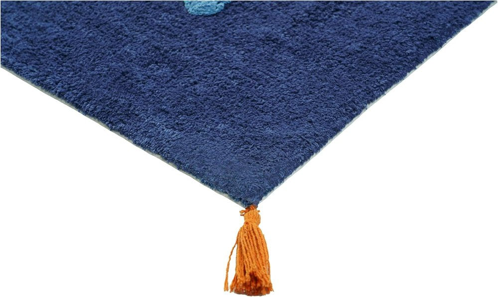 32" Blue Orange And White Cotton Dog Youthful Bath Rug — view 1