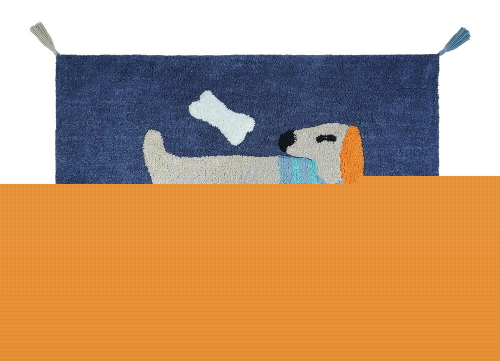 32" Blue Orange And White Cotton Dog Youthful Bath Rug HomeRoots