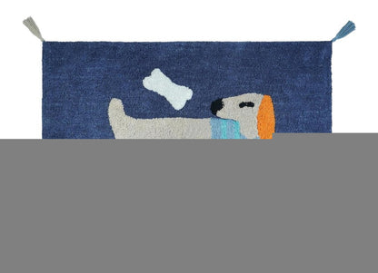 32" Blue Orange And White Cotton Dog Youthful Bath Rug HomeRoots
