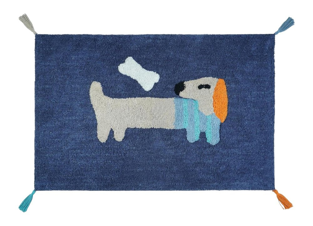 32" Blue Orange And White Cotton Dog Youthful Bath Rug — view 4