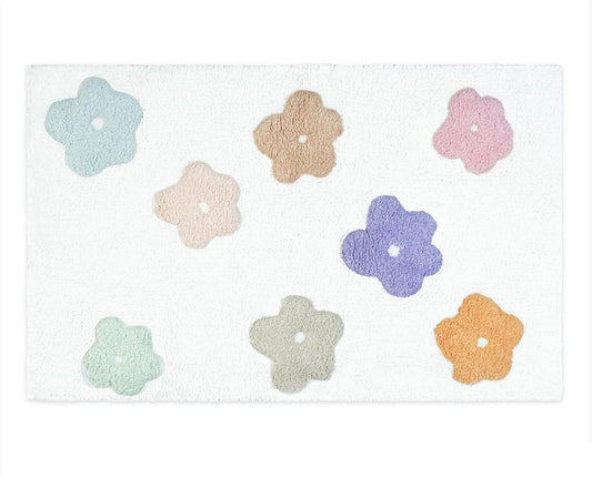 32" Pink And White Cotton Flowers Floral Floral Bath Rug