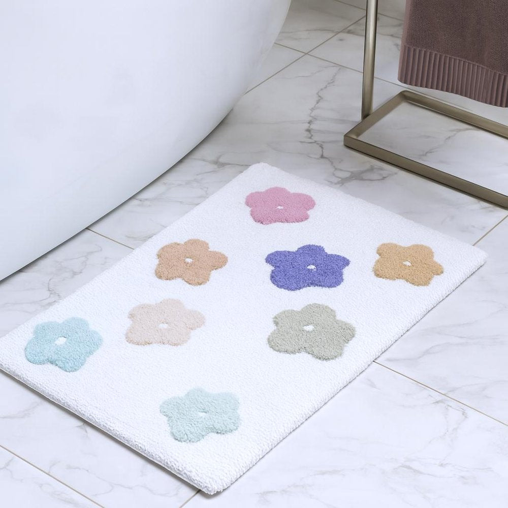 32" Pink And White Cotton Flowers Floral Floral Bath Rug HomeRoots