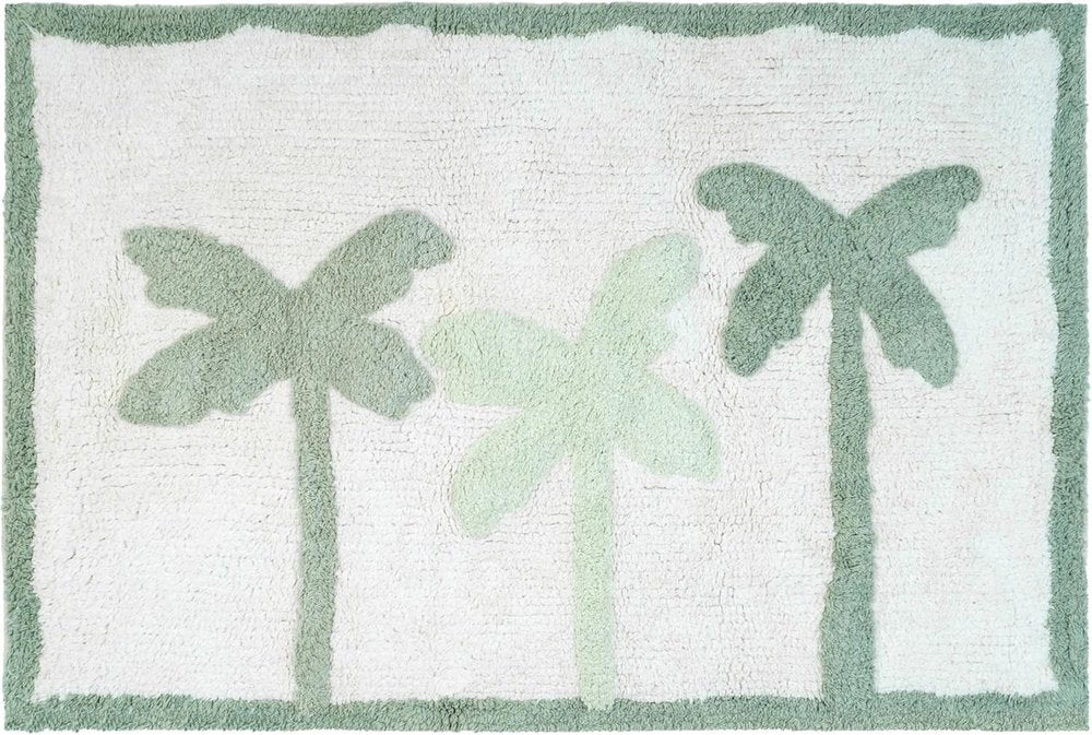 32" Green And White Cotton Palm Trees Bath Rug HomeRoots