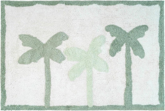 32" Green And White Cotton Palm Trees Bath Rug HomeRoots