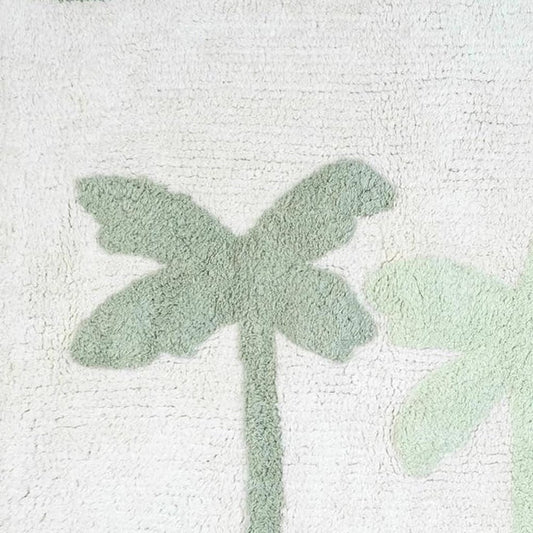 32" Green And White Cotton Palm Trees Bath Rug