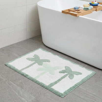 32" Green And White Cotton Palm Trees Bath Rug HomeRoots