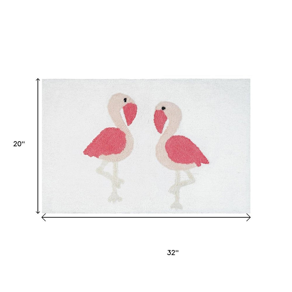 32" Pink And White Cotton Flamingo Bath Rug — view 5