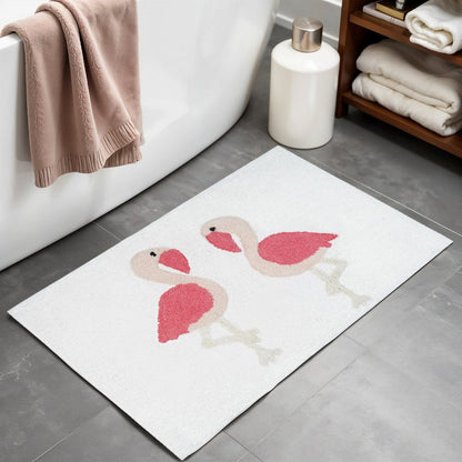 32" Pink And White Cotton Flamingo Bath Rug HomeRoots