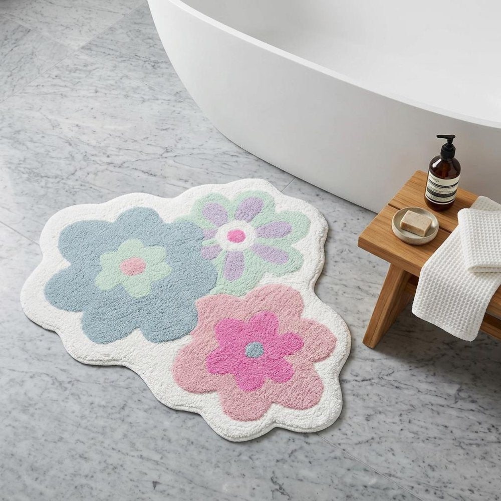 32" Pink And White Cotton Flowers Floral Bath Rug HomeRoots