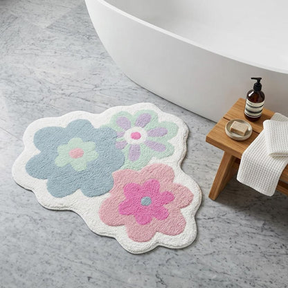 32" Pink And White Cotton Flower Trio Floral Bath Rug