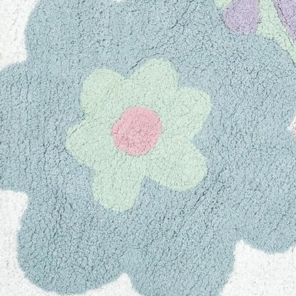32" Pink And White Cotton Flower Trio Floral Bath Rug