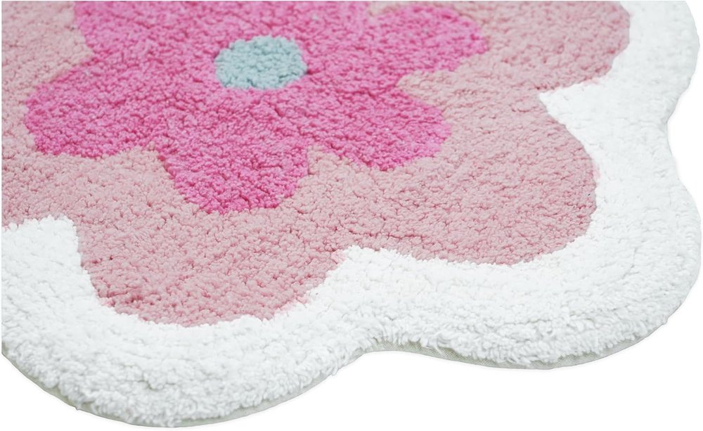 32" Pink And White Cotton Flower Trio Floral Bath Rug — view 2