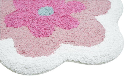 32" Pink And White Cotton Flower Trio Floral Bath Rug HomeRoots