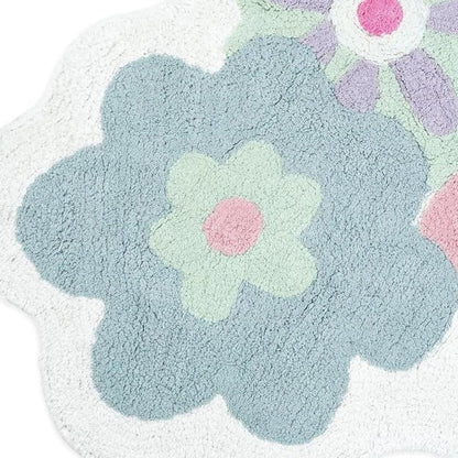 32" Pink And White Cotton Flower Trio Floral Bath Rug