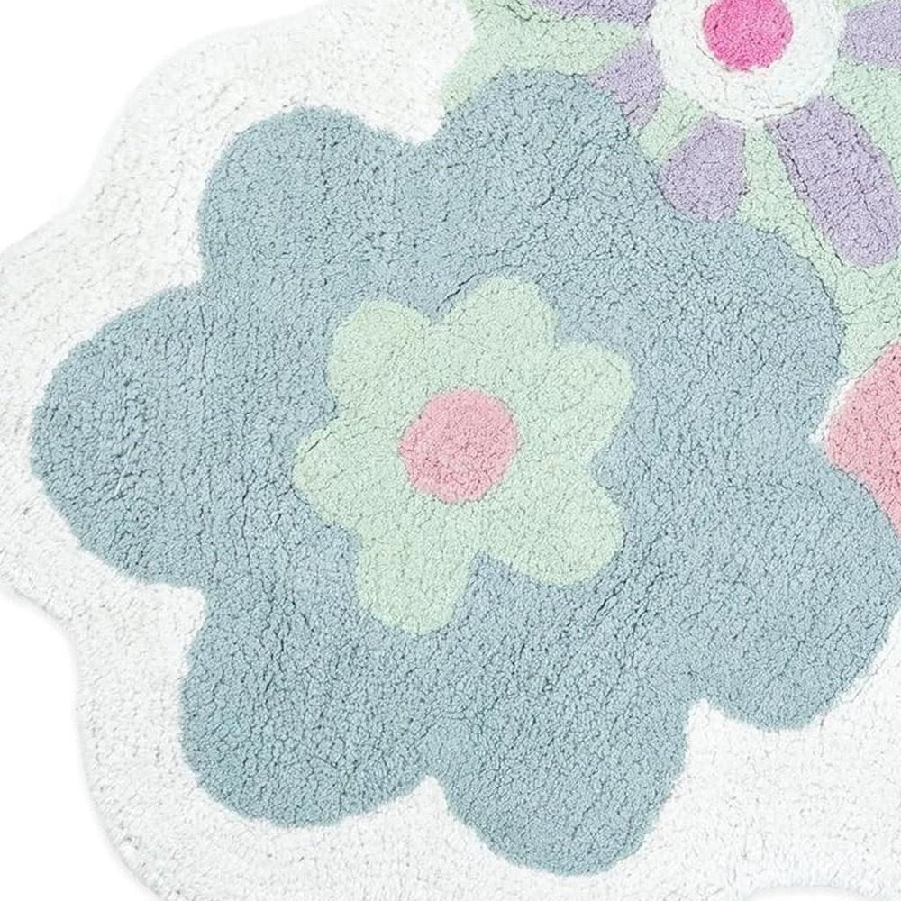 32" Pink And White Cotton Flower Trio Floral Bath Rug HomeRoots