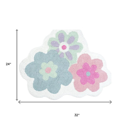 32" Pink And White Cotton Flower Trio Floral Bath Rug HomeRoots