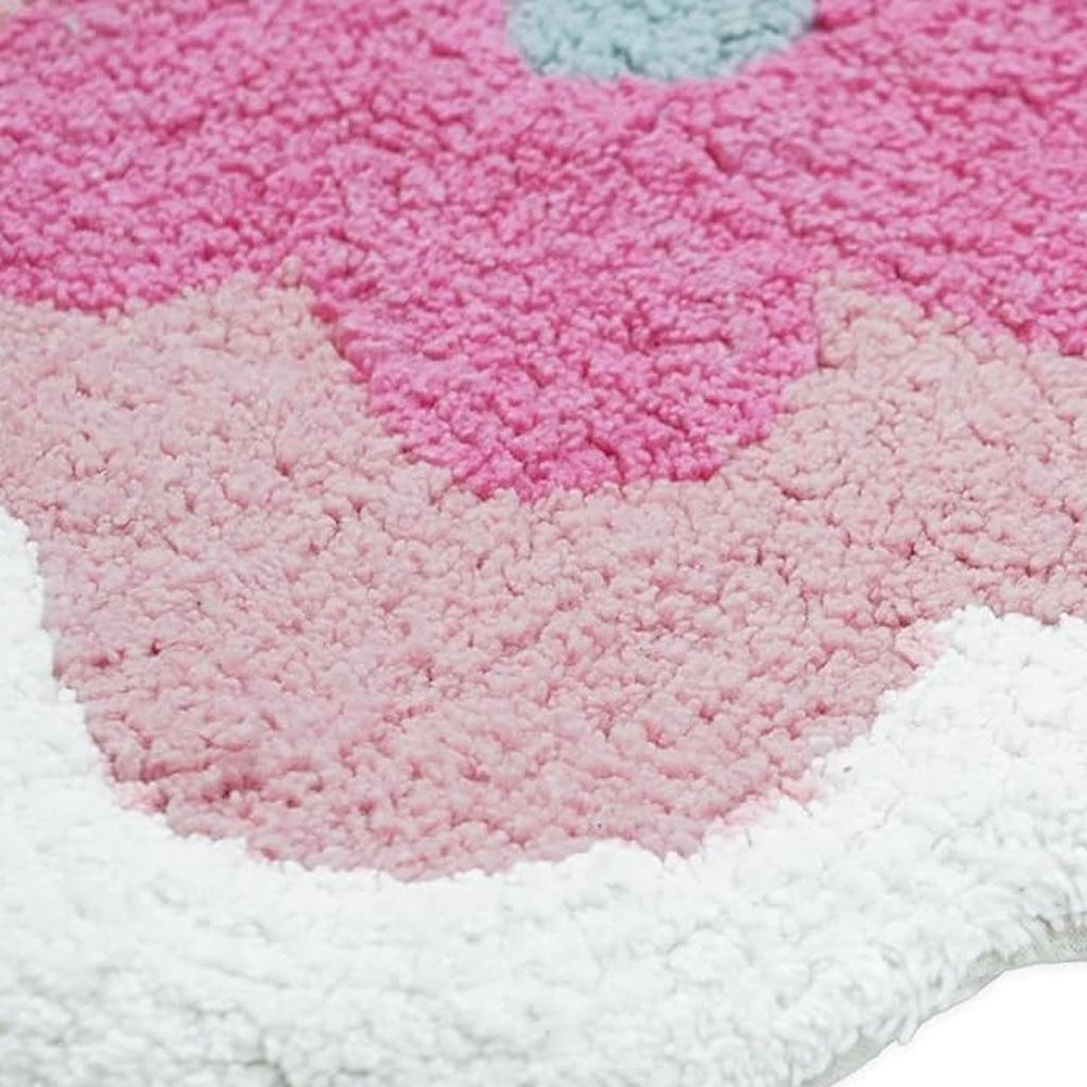 32" Pink And White Cotton Flower Trio Floral Bath Rug — view 5