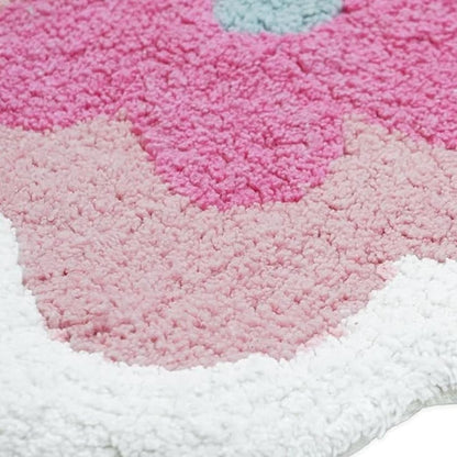 32" Pink And White Cotton Flower Trio Floral Bath Rug