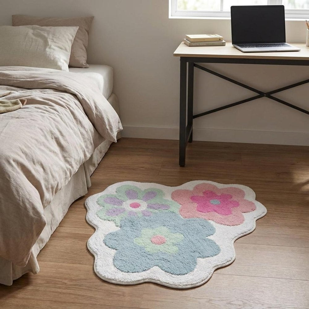 32" Pink And White Cotton Flowers Floral Bath Rug HomeRoots