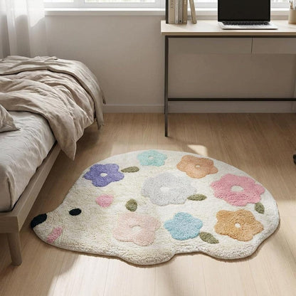 32" White Blue And Pink Cotton Hedgehog Floral Print Bath Rug HomeRoots
