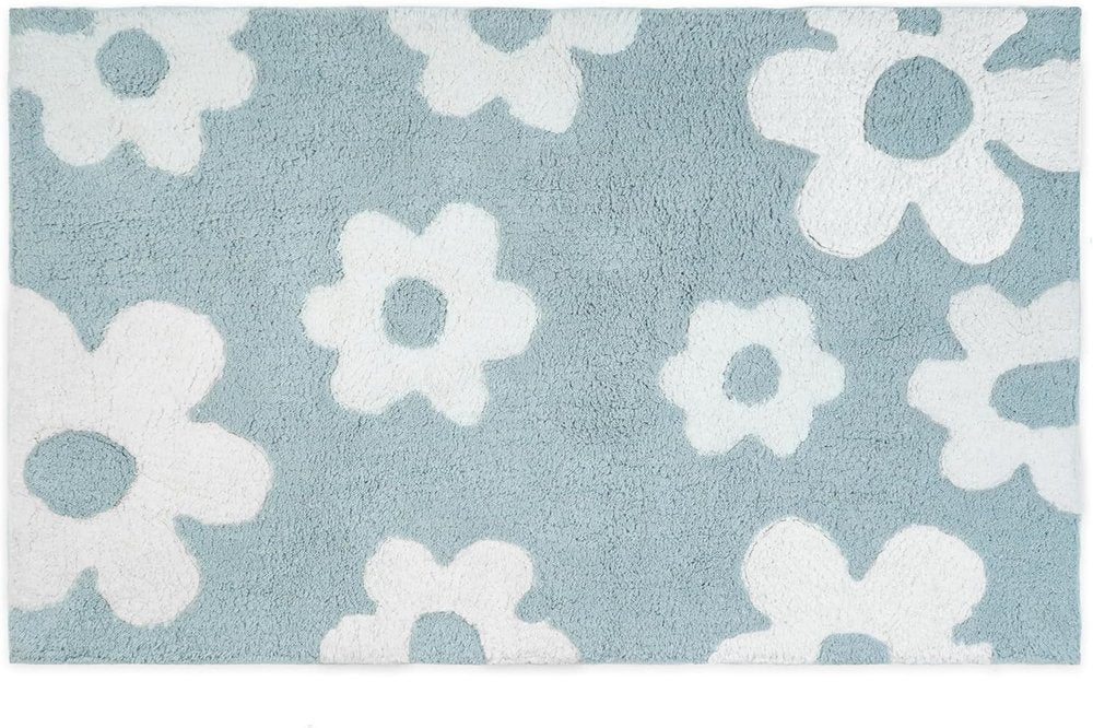 32" Blue And White Cotton Floral Bath Rug HomeRoots